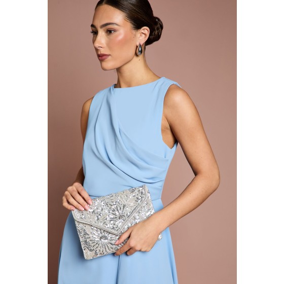 Felicia Embroidered Envelope Clutch Bag With Crossbody Strap