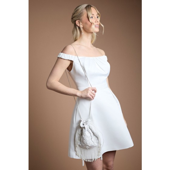 Bridal Blair Embellished Drawstring Grab Bag With Fringe Detail