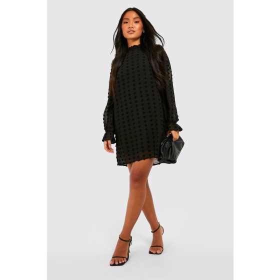 Petite Dobby Textured High Neck Shift Dress