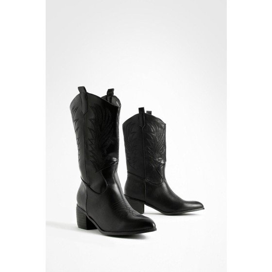 Wide Fit Tab Detail Ankle Cowboy Western Boots
