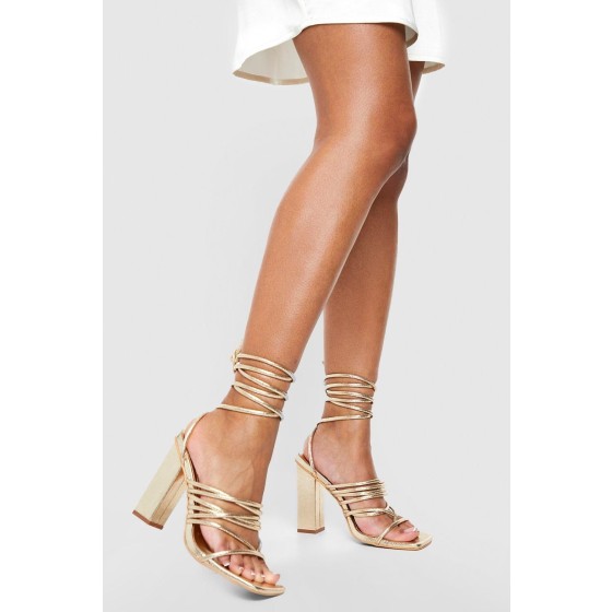 Wide Fit Multi Strap Block Heel Tie Up Sandals