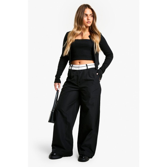 Petite Reverse Waistband Tailored Wide Leg Trousers