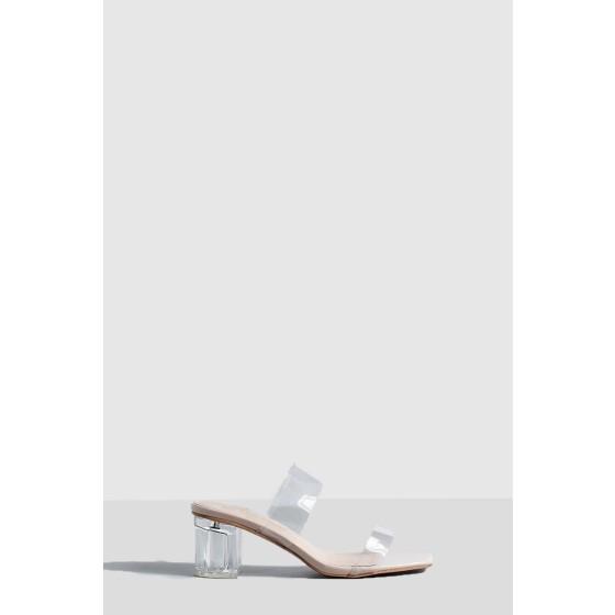 Clear Double Strap Low Block Mule