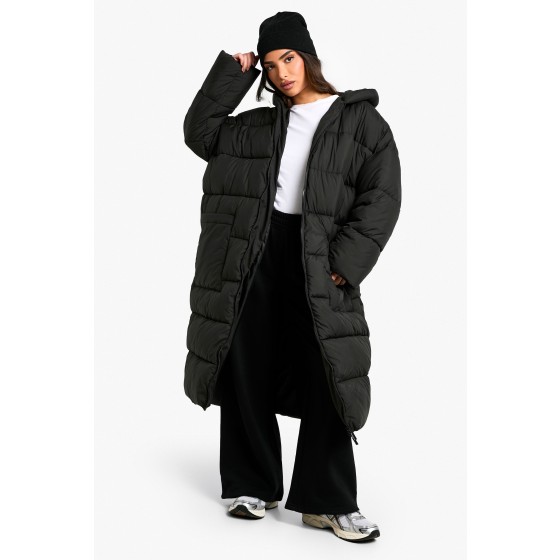 Petite Oversized Hooded Longline Puffer Coat