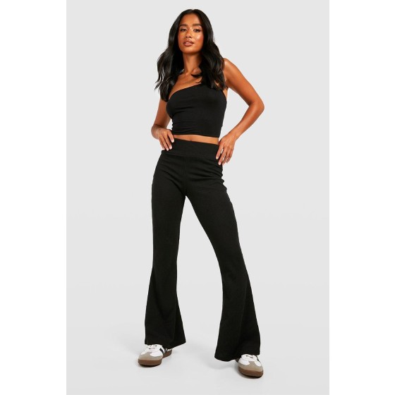 Petite Crinkle Rib Thick Waistband Flares