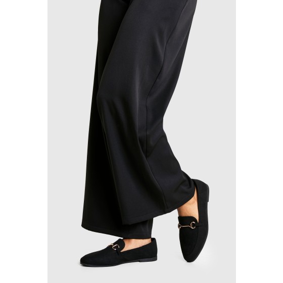 Faux Suede Round Toe Single Bar Trim Loafers