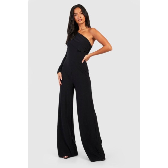 Petite Premium Slinky Shoulder Pad One Sleeve Jumpsuit