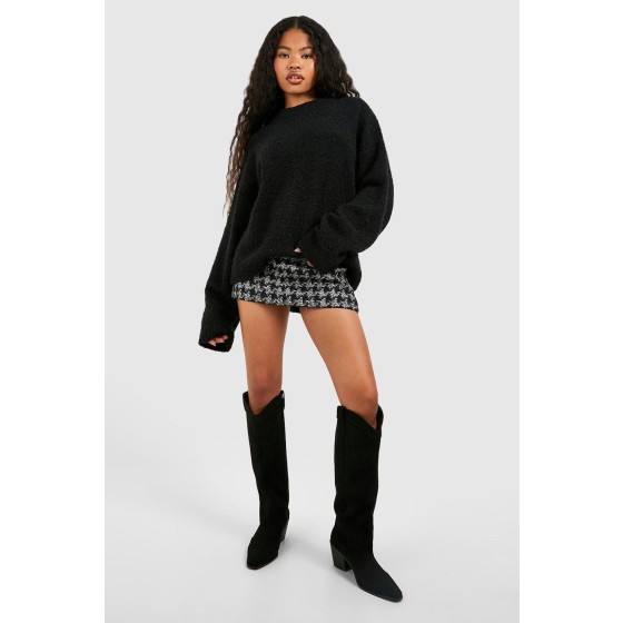 Knee High Heeled Faux Suede Western Cowboy Boots
