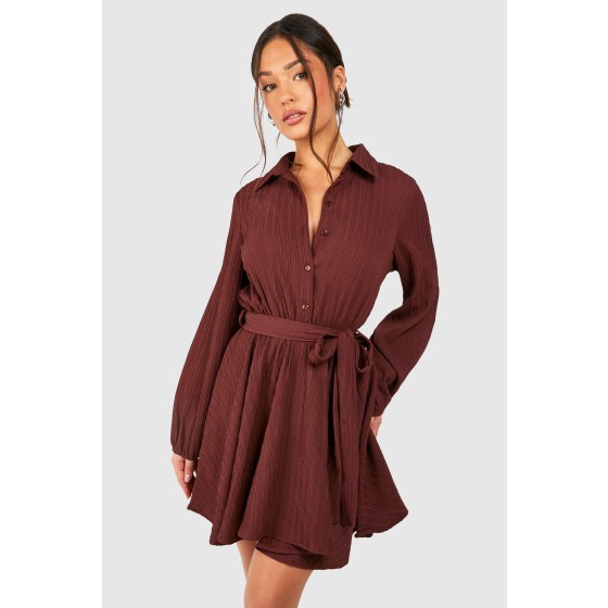 Petite Crinkle Skater Shirt Dress