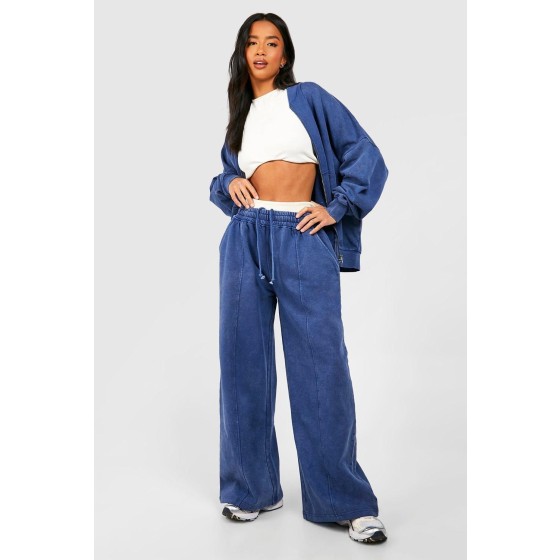 Petite Washed Zip Through Bomber Straight Leg Tracksuit