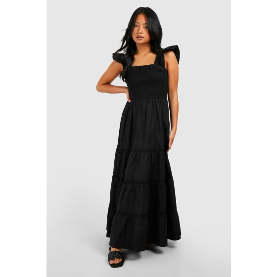 Petite Shirred Poplin Midaxi Dress