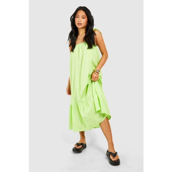 Petite Linen Look Tie Shoulder Midaxi Dress