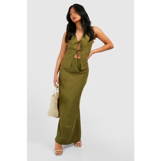 Petite Linen Blend Maxi Skirt