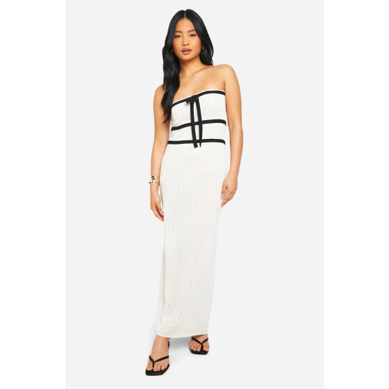 Petite Knit Contrast Binding Bandeau Maxi Dress