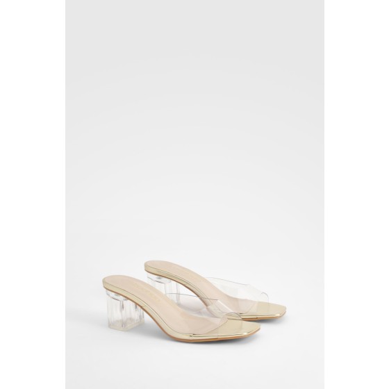 Clear Block Heeled Mules