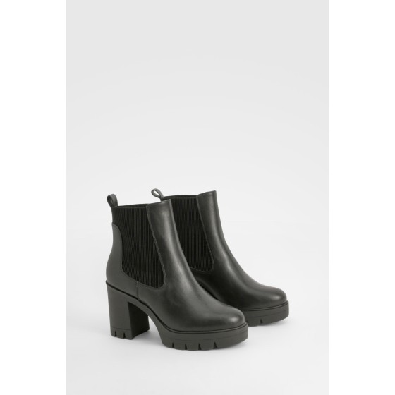 Wide Fit Textured Chunky Heeled Chelsea Boot