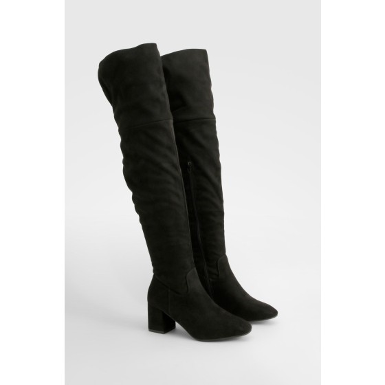 Block Heel Faux Suede Over The Knee Boots