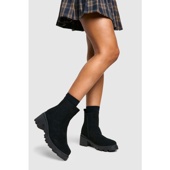 Wide Fit Faux Suede Low Block Chelsea Boots
