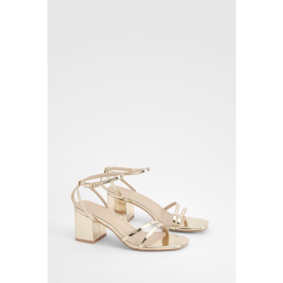Metallic Low Block Asymmetric Barely There Heels