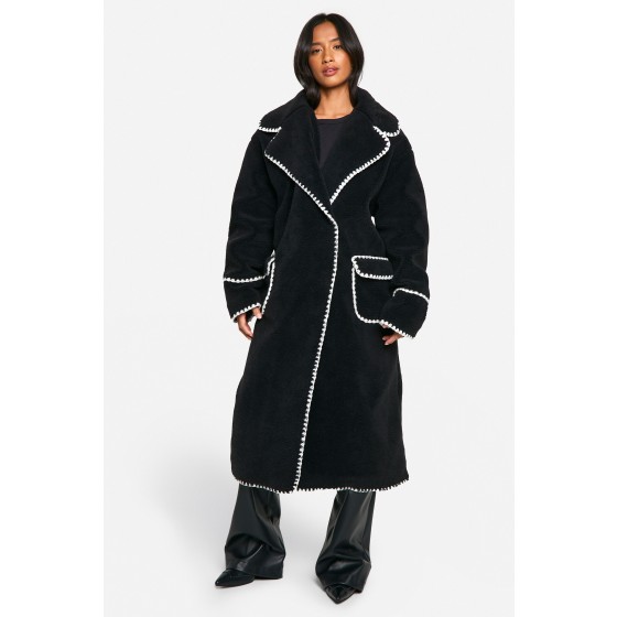 Petite Longline Blanket Stitch Teddy Jacket