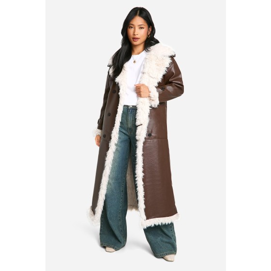 Petite Faux Leather Longline Coat