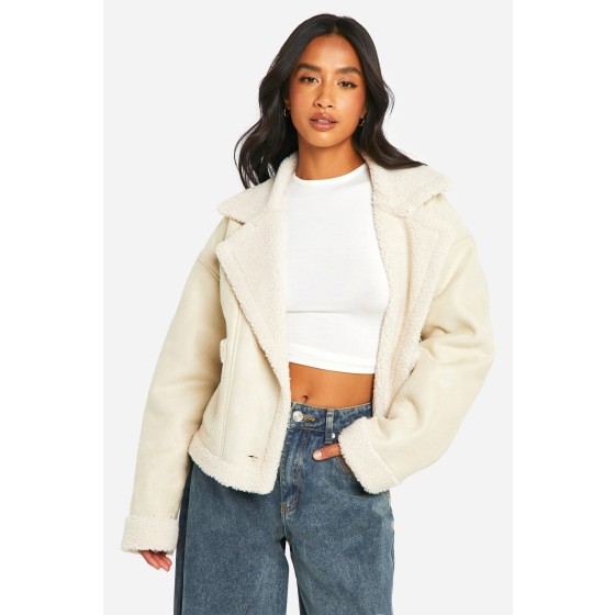 Petite Borg Lined Faux Suede Jacket