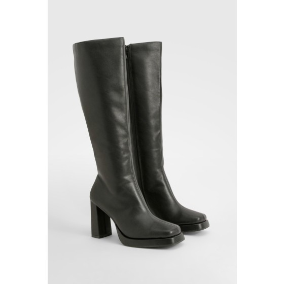 Block Heel Platform Knee High Boots