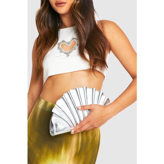 Metallic Ruffle Clutch Bag