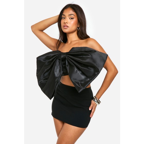 Petite Satin Bow Crop Top