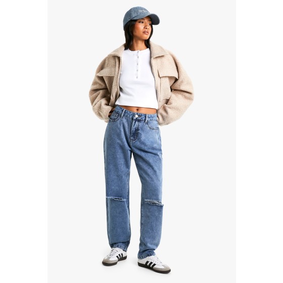 Petite High Waist Distressed Mom Jeans