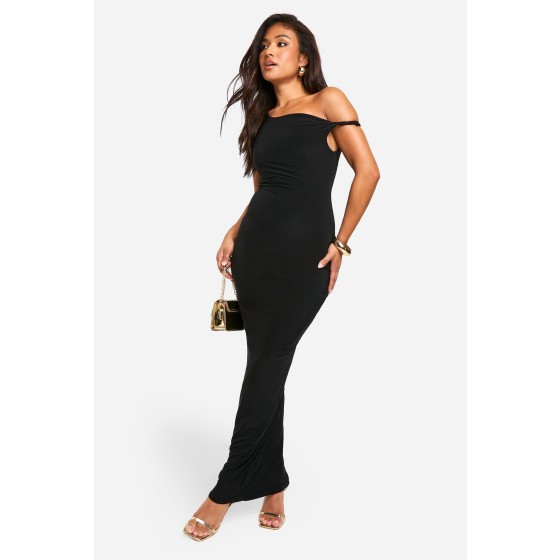 Petite Slinky Twist Shoulder Maxi Dress
