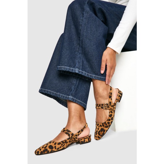 Leopard Slingback Flats with Double Strap