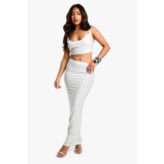 Petite Glitter Cowl Neck and Maxi Skirt Co-ord