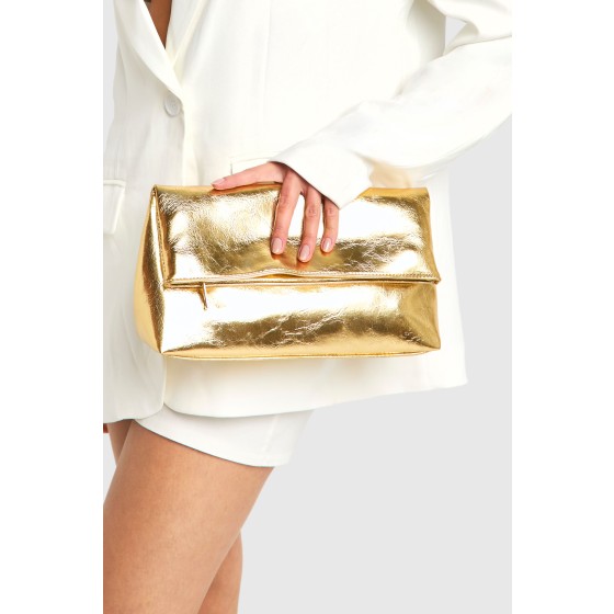 Large Metallic Fold Over Clutch Bag