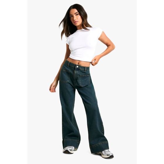 Petite Pocket Detail Flare Leg Jean,