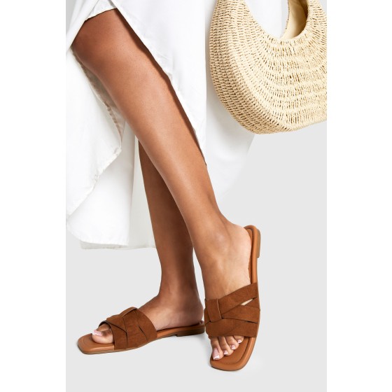 Wide Fit Faux Suede Woven Basic Mule Sandals