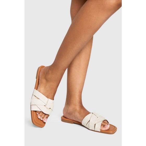 Wide Fit Woven Basic Mule Sandals