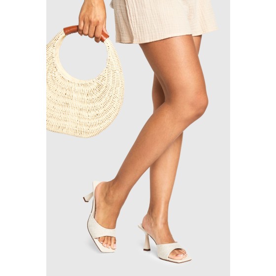 Wide Fit Linen Padded Sock Heeled Mules