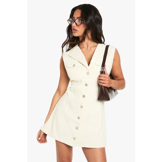 Petite Sleeveless Fitted Denim Mini Dress