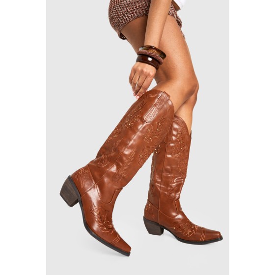 Embroidered Knee High Western Cowboy Boots