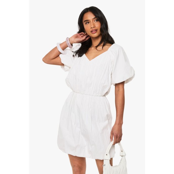 Petite V Neck Extreme Puff Sleeve Mini Skater Dress