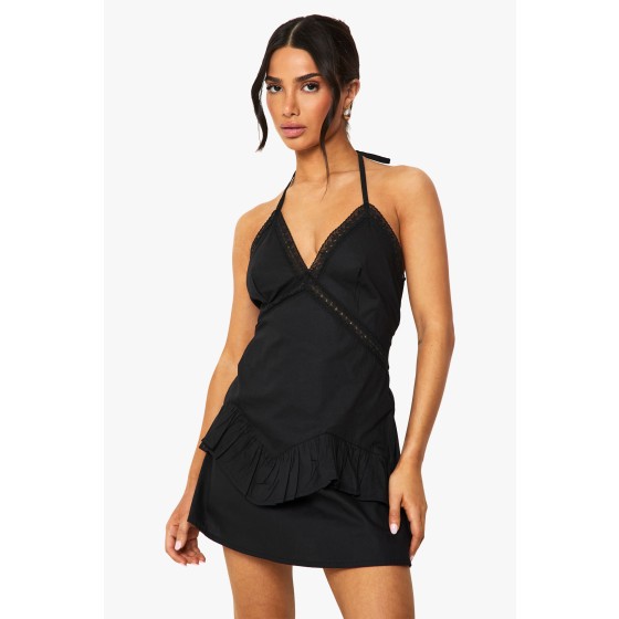 Petite Halter Neck Lace Mini Dress