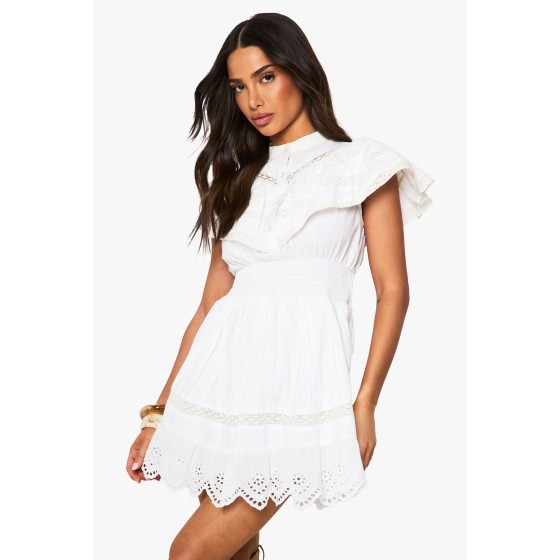 Petite Layered Frill Button Detail Mini Dress