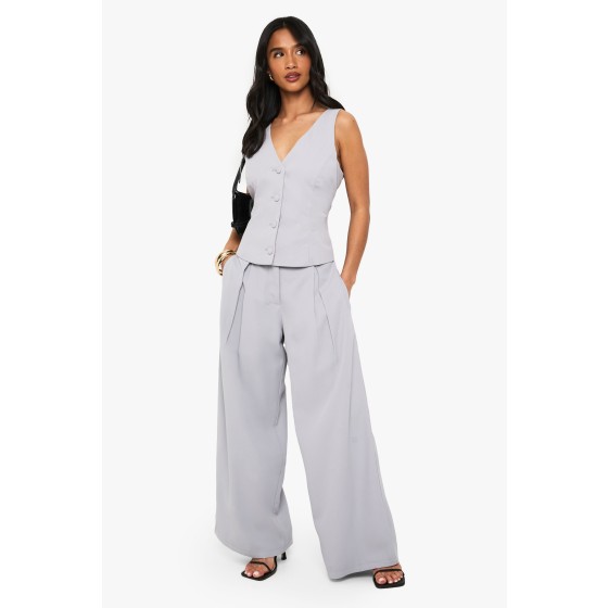 Petite Pleat Detail Wide Leg Tailored Trouser