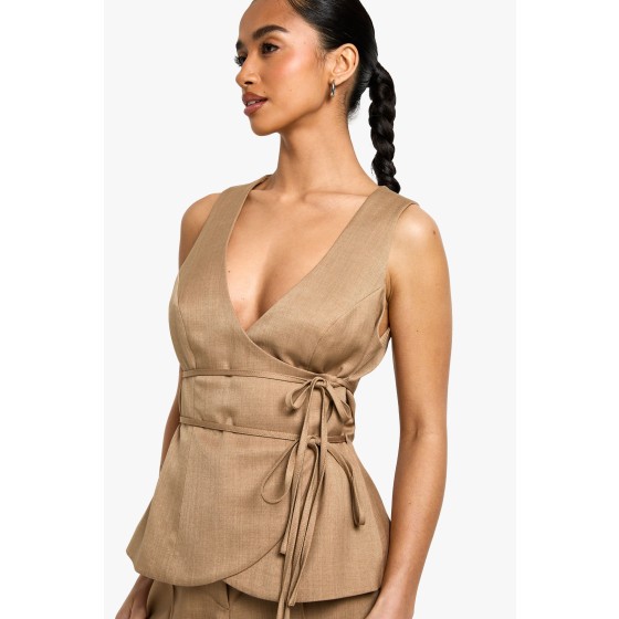 Petite Linen Look Waistcoat