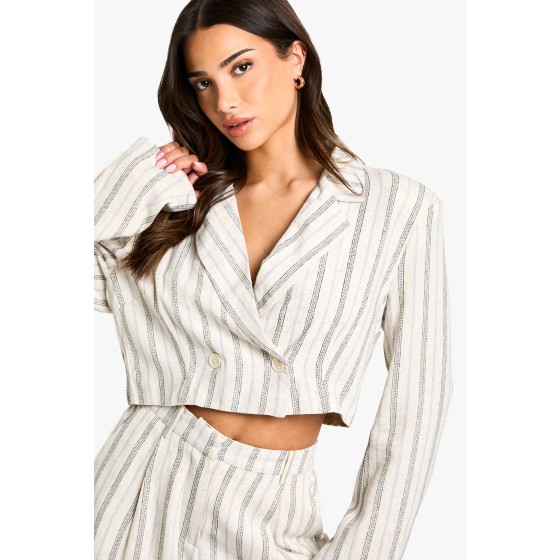 Petite Stripe Linen Look Cropped Blazer