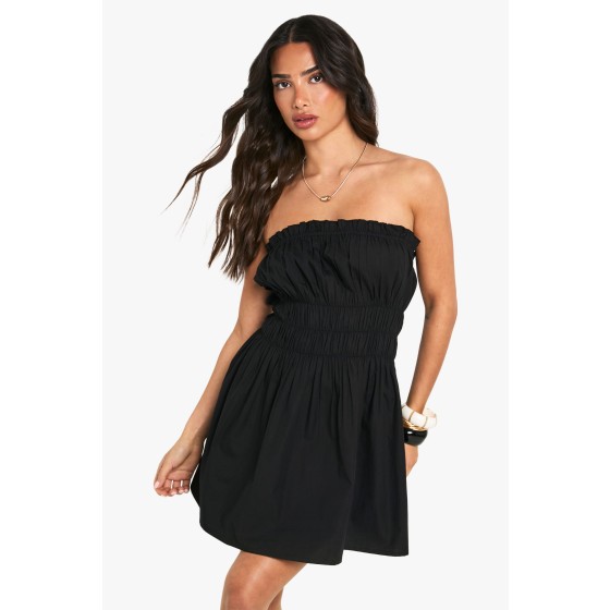 Petite Cotton Poplin Shirred Mini Dress