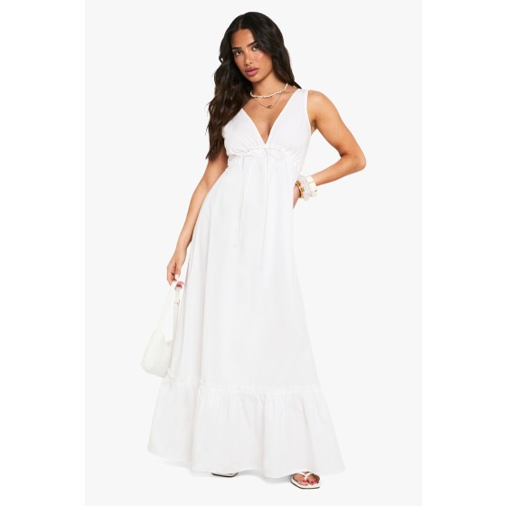 Petite Cotton Poplin Ruched Tiered Maxi Dress