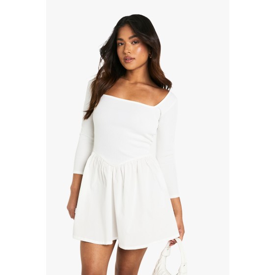 Petite Jersey Rib Cotton Mix Long Sleeve Mini Dress