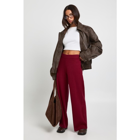 Petite Wide Leg Rib Knit Trouser